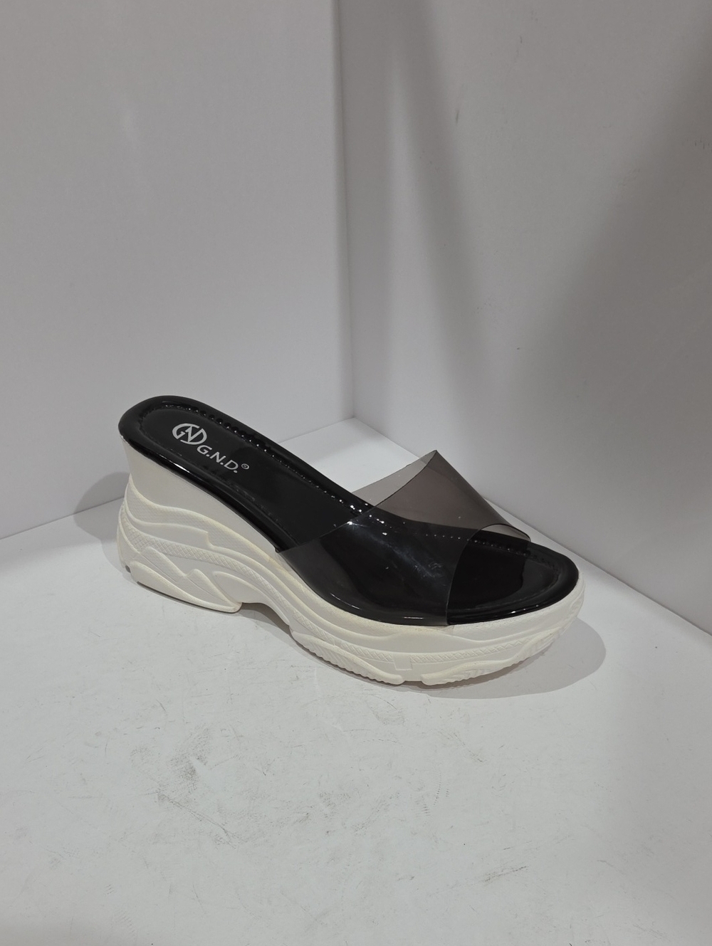 Women's Black Clear Slide Wedge Sandal